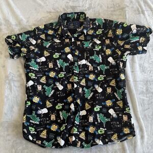Rugby University Men’s XL Dinosaurs Pizza Christmas Holiday Button Down